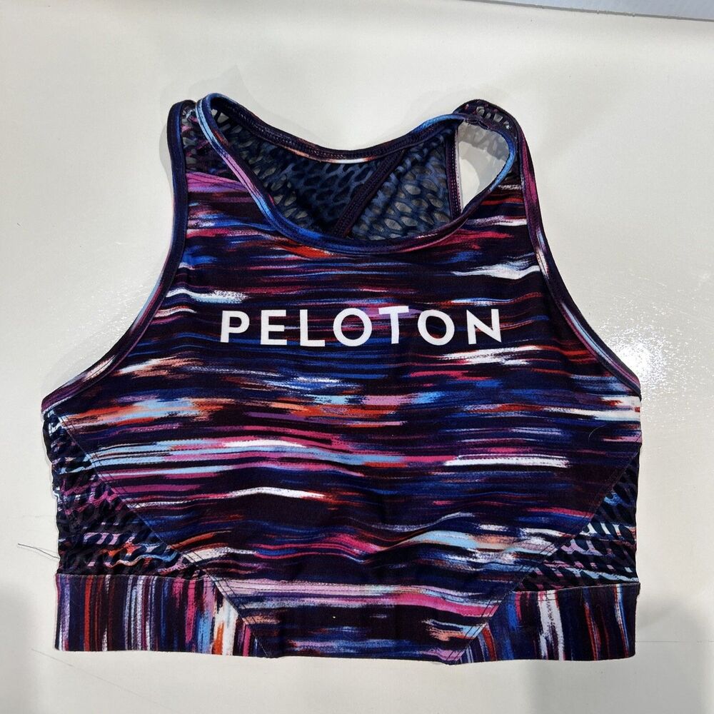 Peloton Colorful Melody High Neck Sports Bra Fitness Cycling Vented Padded S